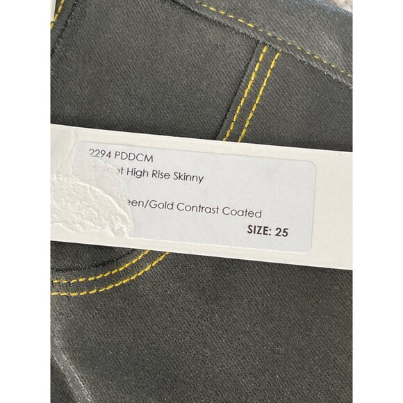 L’Agence Margot High Rise Skinny Coated Army Green Gold Contrast 25 Stretch‎ NWT - Picture 3 of 11